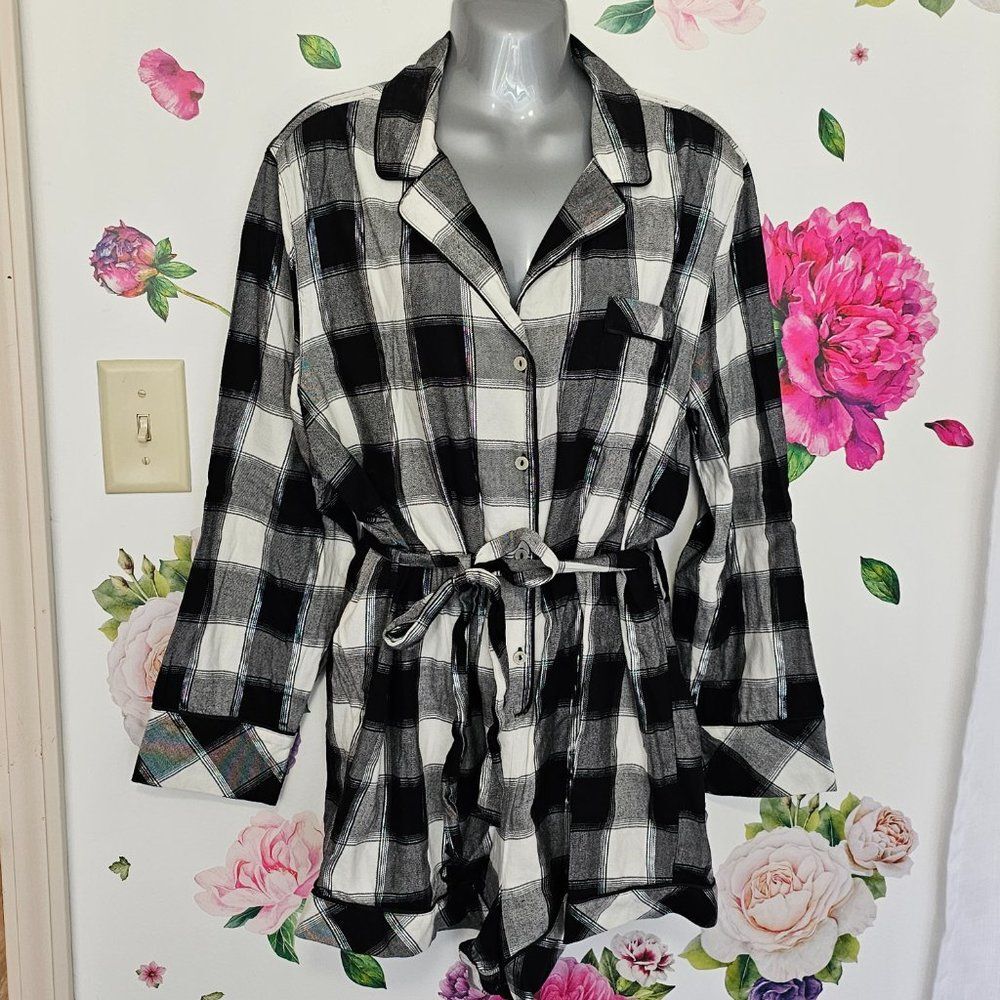 VICTORIA'S SECRET Plaid Romper Tie Back Black and White SOFT Flannel Size L - Picture 3 of 8